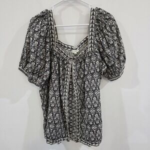 Womens Puff Sleeve Floral Top Size XL Milkmaid Boho Cottage